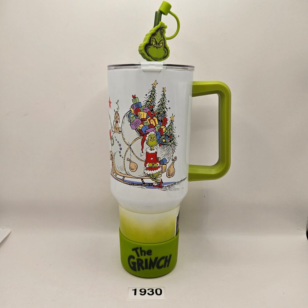 BIOWORLD X DR SEUSS GRINCH 40oz WHITE TUMBLER WITH STRAW CAP STAINLESS STEEL